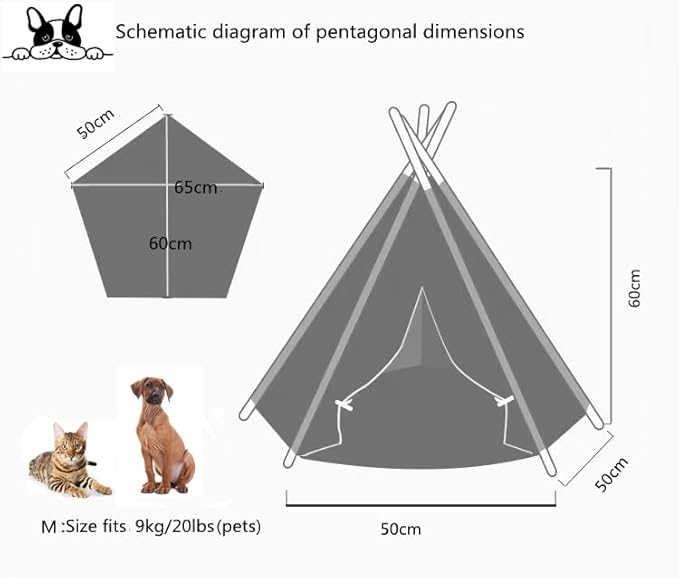 Pet Teepee Dog & Puppy Cat Tents Tipi Bed Portable Houses with Thick Cushion for Pets Up to 15lbs