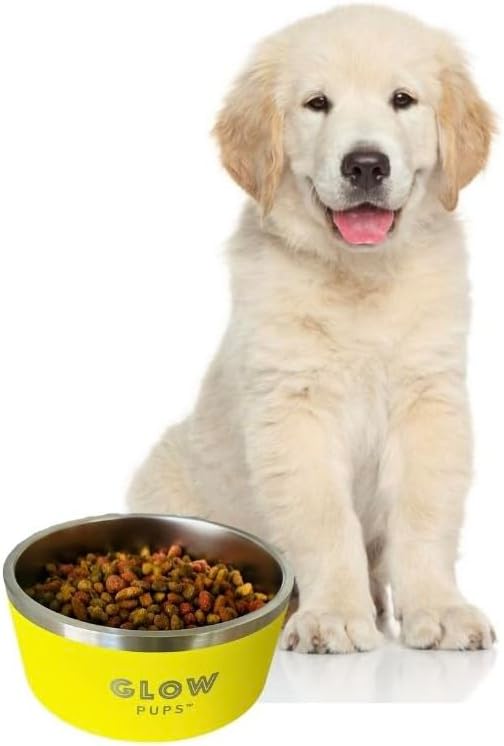 Dog Bowl - Vacuum Insulated Keeps Water Cool, Non-Slip Base, Easy Clean Interior, Durable Stainless Steel, Multiple Colors, Ideal for Travel, 32 Oz - Pet Bowl (Yellow)
