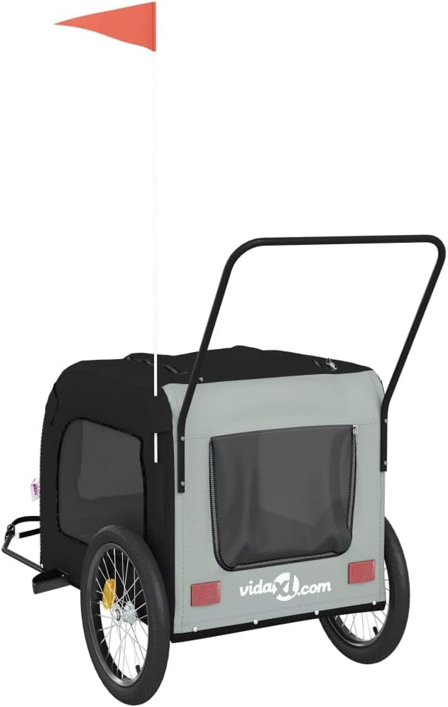 Tidyard Pet Bike Trailer Black and Gray Oxford Fabric and Iron Pet Bicycle Carrier, Animal Bike Stroller for Cat, Puppy, Dog, Outdoor, Travel