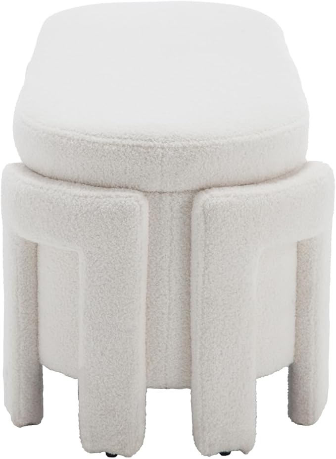 Kmax 50" Storage Ottoman Bench Modern Faux Fur Boucle Entryway Bench Comfy Upholstered End of Bed Bench for Hallway Entrance Bedroom Corner, White