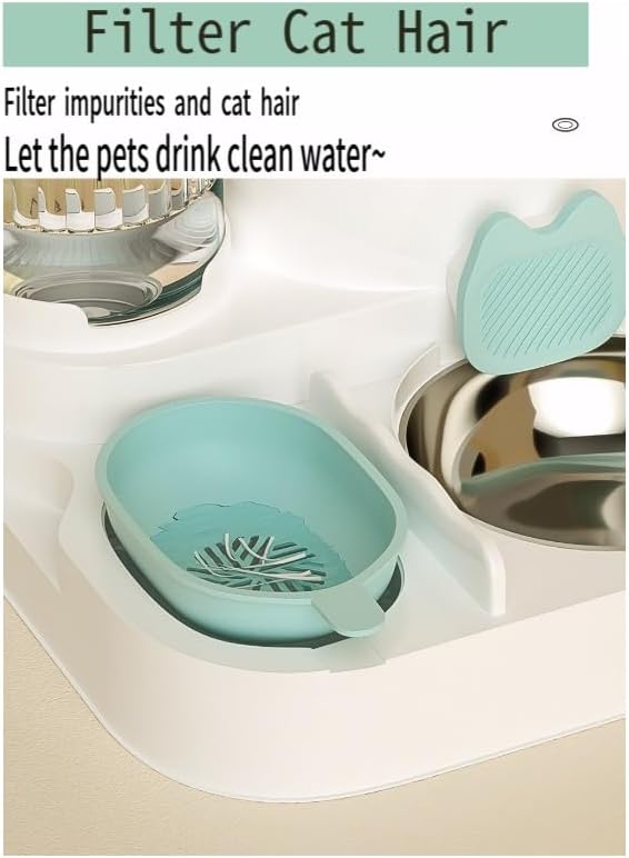 Automatic Cat Feeder & Water Dispenser - Dual Container for Dry/Wet Food, Two-in-One Upgraded Gravity Feeder and Water Dispenser Combo Set for Cats and Dogs.(Green)