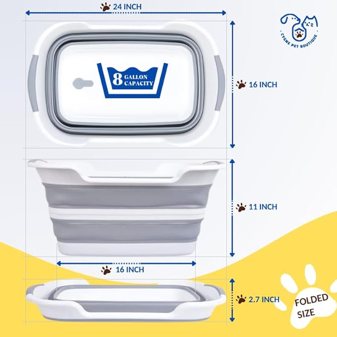 CYGNE Dog Bath Tub with Water Drain Plug, Collapsible Bathtub for Dog Washing and Grooming, Portable Foldable Space Saving Design for Pet Puppy Small Dogs Cats, BPA Free, Gray