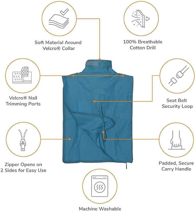 Cozy Comfort Carrier - Small Light Blue Cat Carrier and Cat Restraint Bag for Medication Administration, Grooming, Vet Visits, Dental Care, and Nail Trimming