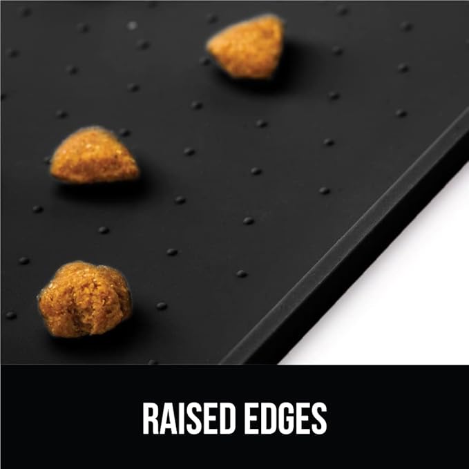 GORILLA GRIP 100% Waterproof Raised Edge BPA Free Silicone Pet Feeding Mat, Dog Cat Food Mats Contain Spills Protects Floors, Placemats for Cats and Dogs Water Bowl, Pets Accessories 16x10, Black