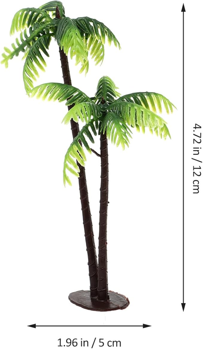 Plastic mini Palm Tree, Green Palm Tree Coconuts Topper Scale Scenery Miniature Figurines Micro Aquarium Plant Building Model Landscape