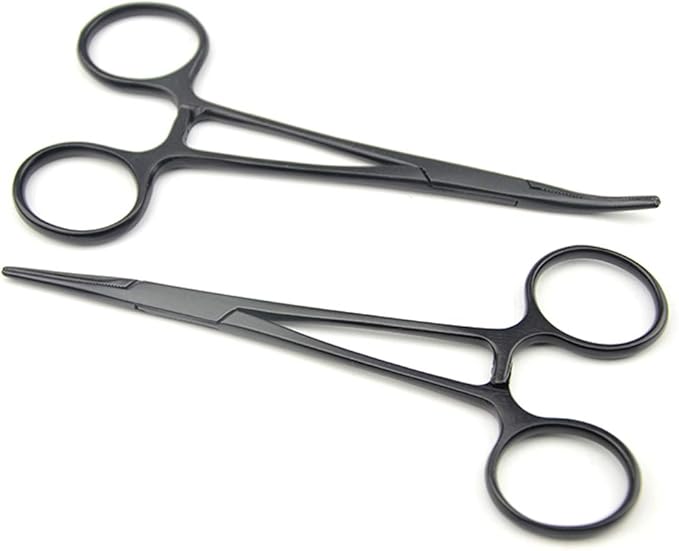 LILYS PET Pet Colourful Stainless Steel Hemostat Hemostatic Forcep,Pet Ear Hair Pull Forcep,Bend head and Straight head kit (Black, 14cm)