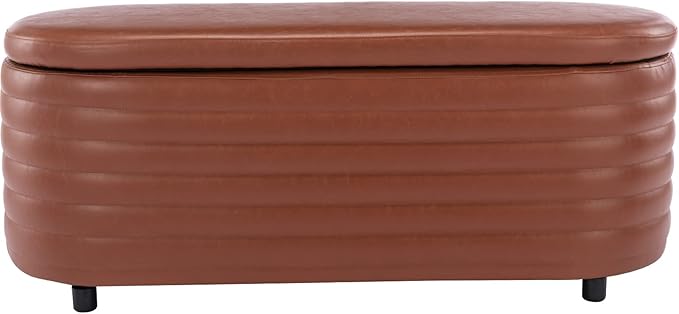 Kmax Storage Bench PU Leather Entryway Bench Upholstered Ottoman Bench for Bedroom Living Room Hallway, Brown
