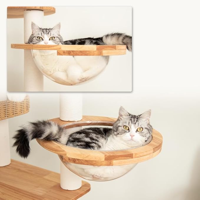 48'' Cat Tree for Large Cats, Modern Cat Tree Multi-Level Condo with Natural Wood, Cat Activity Centre for Medium and Big Pets (White LS02)
