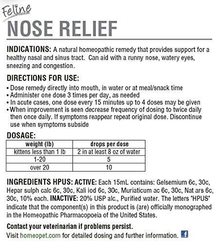 HomeoPet Feline Nose Relief, Safe and Natural Nasal and Sinus Medicine for Cats, Natural Pet Medicine, 15 Milliliters- Pack of 2