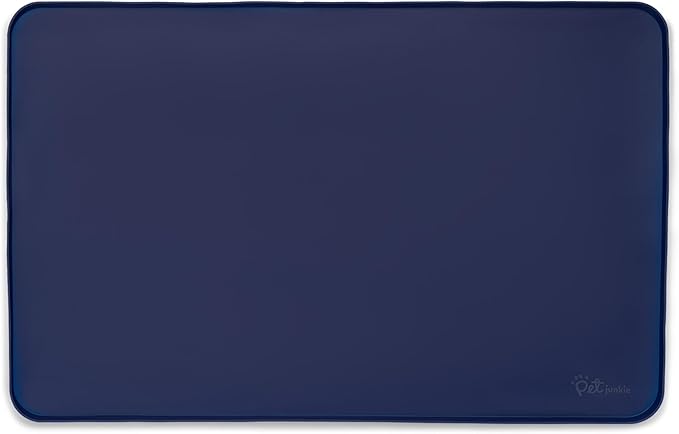 Silicone Dog Mat for Water Bowl and Food Dish, Pet Mat for Floors, Waterproof Dog Food Tray (Dark Blue)