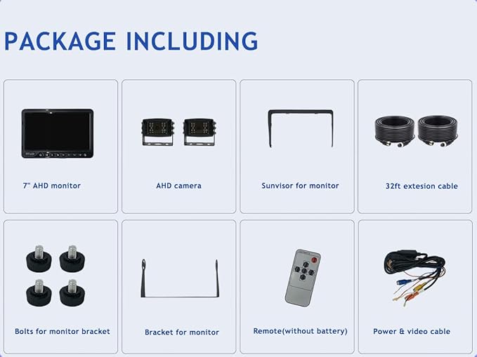 AHD 1080P 7" Reverse Rear View Backup Dual Camera System, Two Cameras with Night Vision Waterproof IP69K Vibration-Proof 10G for Truck/Trailer/RV/Bulldozer/Crop Sprayer/Agricultural Equipment