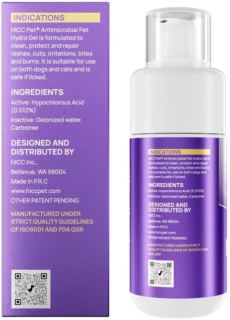 HICC PET Dog Wound Care Hydro Gel, Heals Wounds, Soothes Inflammation, Prevents Infection, Treats Bites, Scratches & Skin Ulcers, Cat Wound Care Solution, Horses First Aid Kits, 3.4 Ounces