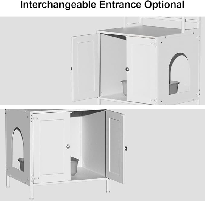 Tohomeor Litter Box Enclosure with Shelves and Doors Vintage Wooden Hidden Cat Litter Box Furniture Industrial Indoor Cat House Washroom