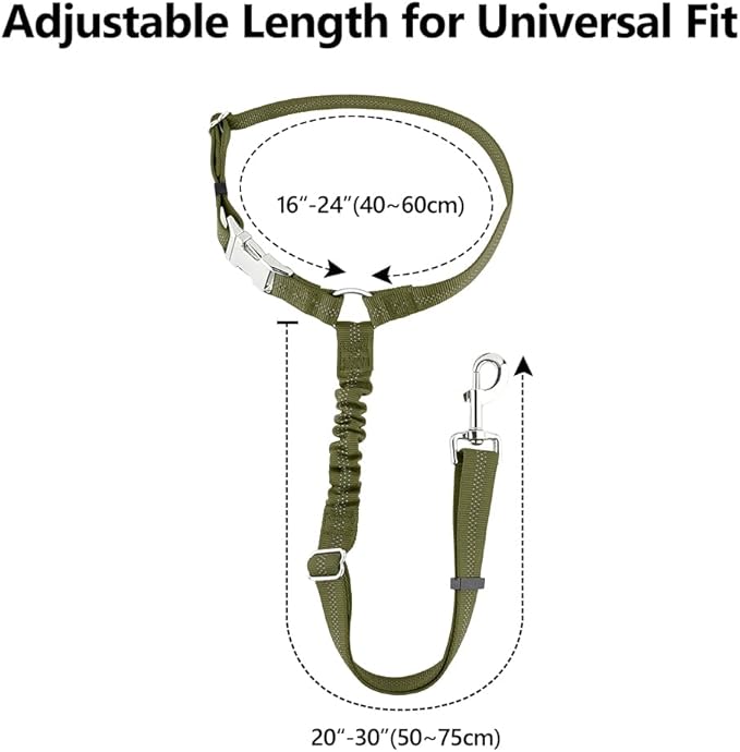 Plutus Pet Dog Seat Belt for Car Headrest, Reflective and Adjustable Restraint with Elastic Bungee for Safety, Vehicle Seatbelt Harness for Small Medium Large Dogs and Cats, Ranger Green