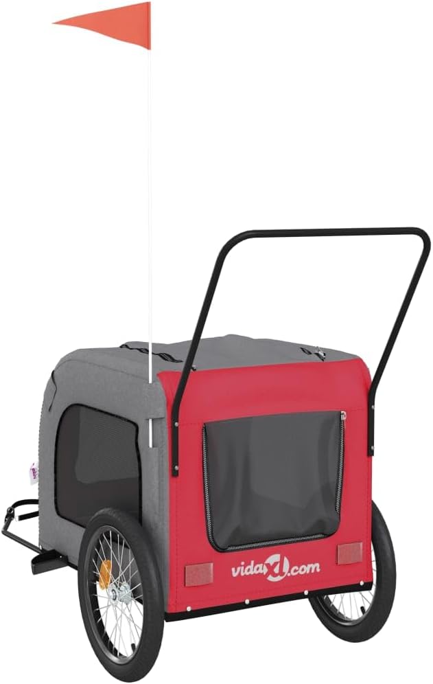 Tidyard Pet Bike Trailer Red and Gray Oxford Fabric and Iron Pet Bicycle Carrier, Animal Bike Stroller for Cat, Puppy, Dog, Outdoor, Travel Style A
