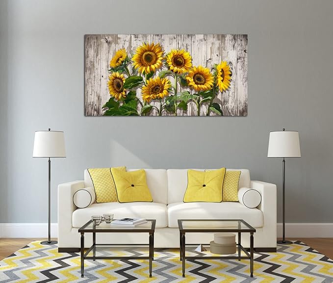 Jiuqinghua Canvas Prints Wall Art Abstract Board Paintings 1 panel Wall Art for Bedroom Rustic Sunflower Kitchen Decor Yellow Vintage Wall Decor Sunflowers Framed for Living Room Bedroom Office