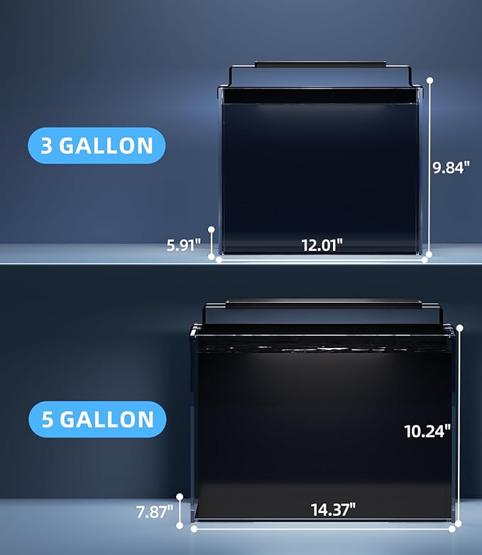 3 Gallon Fish Tank Aquarium Kit with Filter, LED Light with Timer, Siphon Vacuum Cleaner, Lid, Self-Cleaning Glass Rimless Betta Tank