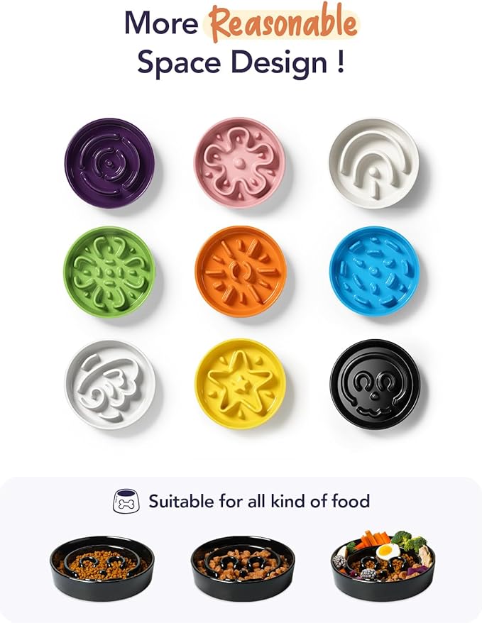 LE TAUCI Dog Bowls Slow Feeder Ceramic, 1.5 Cups Slow Feeding Dog Bowl Small Medium Breed, Puppy Bowl for Fast Eaters,Skull Black