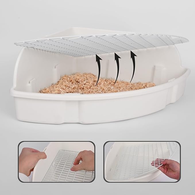 RUBYHOME Rabbit Litter Box Large Bunny Guinea Pig Corner Litter Box Potty Trainer Bigger Pet Pan Hamster Bedding Cage Litter Fanshaped for Adult Guinea Pigs Chinchilla Ferret, 20 in x 13.2 in x 6 in