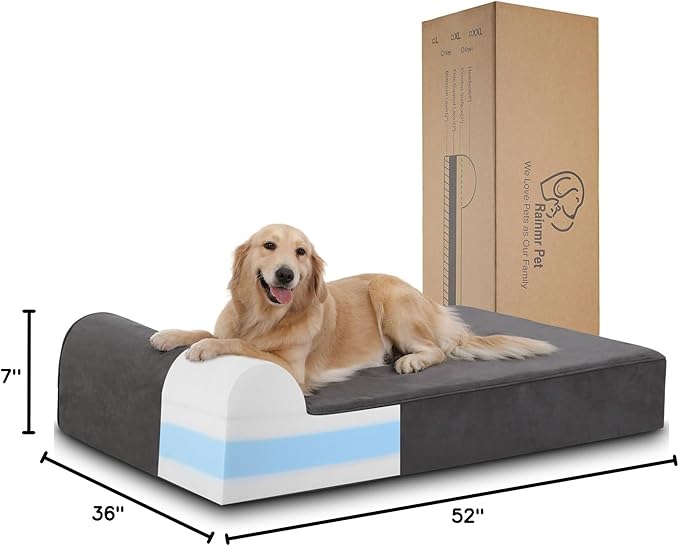 Orthopedic Dog Beds for Large Dogs, 7" Memory Foam Dog Beds with Waterproof Liner, Chew Proof Microsuede Cover, Removable and Washable, Nonskid Bottom, 52"x36" XL Grey
