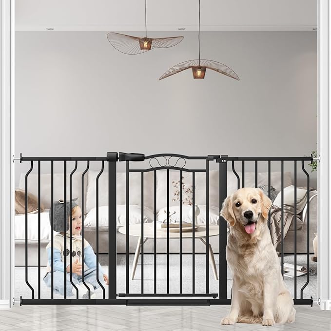 53.1-62.2" Extra Wide Baby Gate for Stairs No Drilling, 30" Tall Auto Close Press Mounted Baby Gate for Doorways, Adjustable Width Walk Through Dog Gates for Doorways, Black