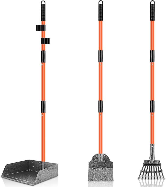 TNELTUEB Scooper Adjustable Long Handle Metal Tray Rake and Spade Poop Scooper for Dogs Pack Poop Scoop Pet Waste Removal Poop Scoop for Large Dogs and Pets Great for Lawns Grass Gravel