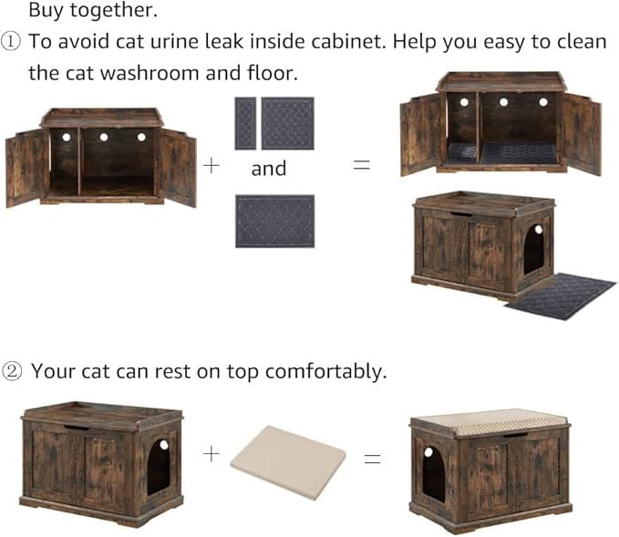 unipaws Cat Litter Box Enclosure Furniture, Dog Proof Hidden Litter Box Cover, Cabinet for Large Cat,Hideaway Kitty House, Rustic