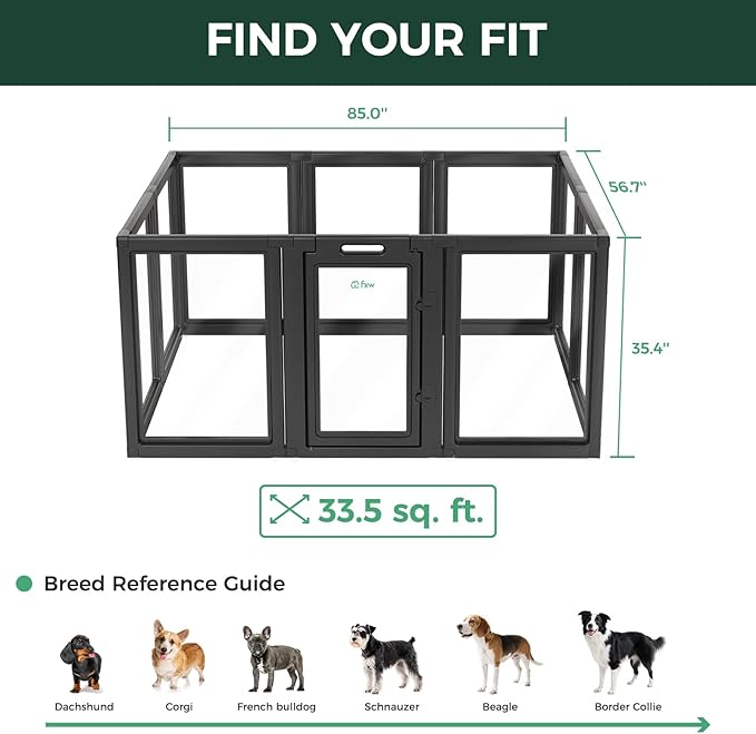 FXW AuraSpace Acrylic Indoor Unleashed Dog Playpen for Medium Dogs, 35 Inch, 10 Panels, Black
