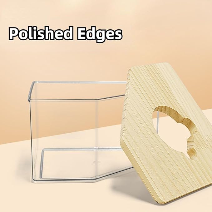 Hamster Sand Bath Box Container, Small Pet Sandbox Lid Design Wooden Sandbox Dust Bath, Transparent Bathroom & Digging Box Acrylic Syrian Hamster Litter Box Animal Accessories (D Small)