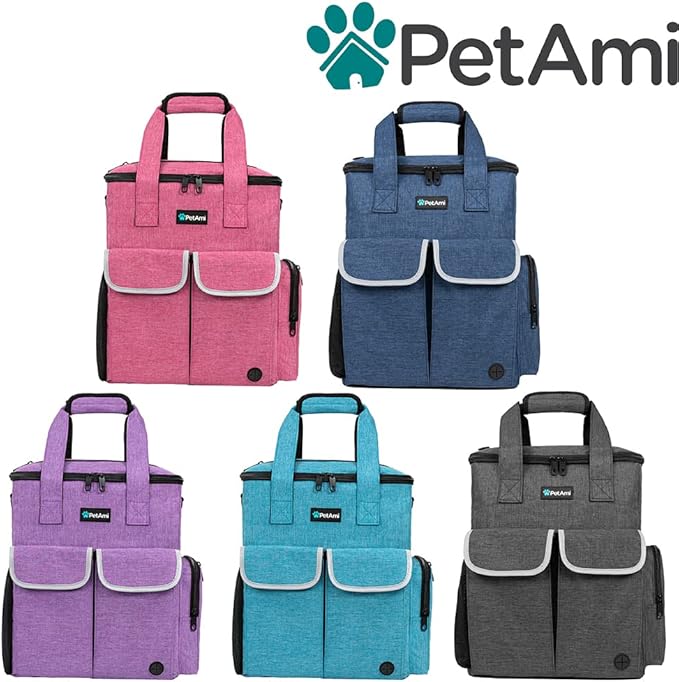 PetAmi Dog Travel Bag Pet Supplies Accessories Organizer for Traveling, Camping, Weekend; Cat Pet Travel Bag Kit Includes 2 Food Storage Containers, 2 Collapsible Bowls, 1 Feeding Mat (Navy Blue)