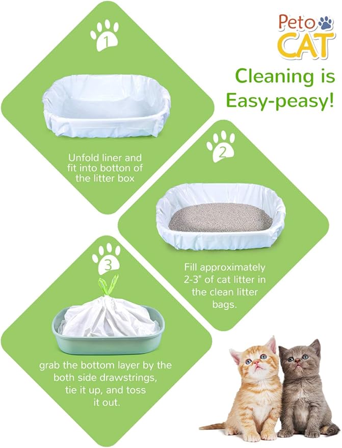 Litter Box Liners, 34 Count Jumbo Cat Litter Pan liners, Drawstring Litter Liner Bags For Litter Box, Easy Clean Up Thick Large Kitty Litter Liner XL, Eco Friendly Pet Cat Supplies(36" x 19")