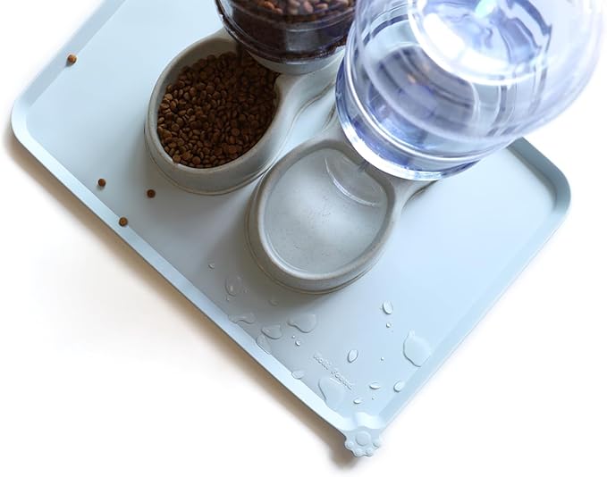 Hoki Found Large Silicone Pet Food Mats Tray - Non Slip Pet Bowl Mats Placemat - Dog Pet Cat Feeding Mat - Waterproof Dog Cat Food Mats -Pet Water Mats for Floors - Frost