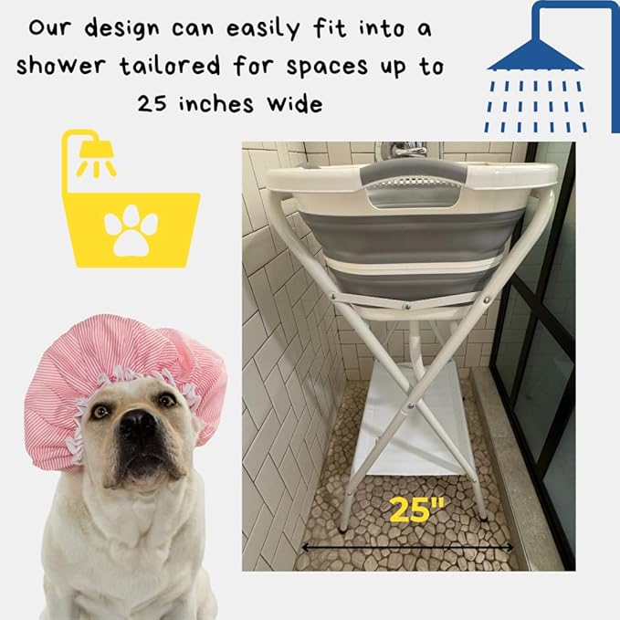 Collapsible Elevated Pet Bathtub, Foldable Washing Station for Small to Medium Dogs and Cats, Portable Pet Shower and Grooming Stand for Indoor and Outdoor Use