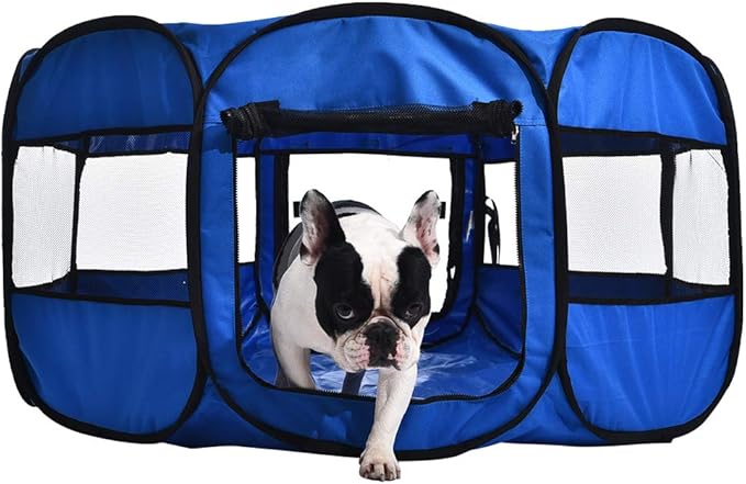 Amazon Basics Foldable Octagonal Indoor and Outdoor Portable Soft Dog Pen/Puppy Pen/Playpen, 114 cm / 45", Blue