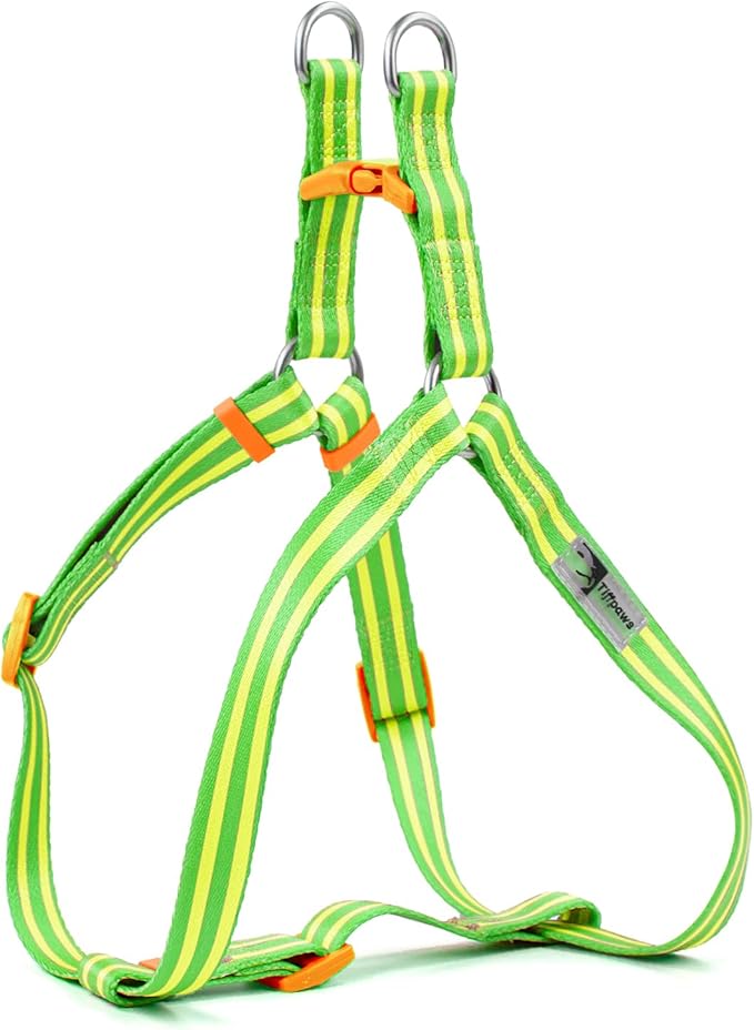 Stripe Step in Dog Harness for Small Dogs, Freedom Nylon Dog Halter Vests, Lightweight and Escape Proof Puppy Harness, Quick Fits for Small Medium and Large Dogs, Green XS