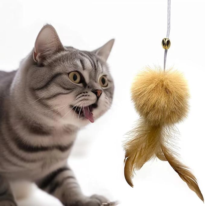 Cat Toys - Rainbow Wand, Feather Flips Plush Ball, Interactive Feather Teaser for Kitten Exercise - 3 Pack