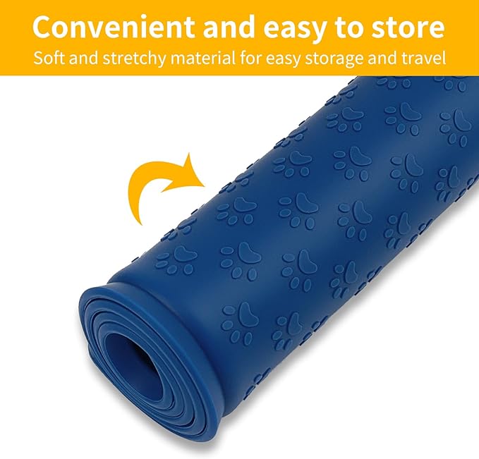 Ptlom Pet Placemat for Dog and Cat, Waterproof Non-Slip Silicone Feeding Bowl Mat Prevent Food and Water Overflow, Puppy Dish Feeder Fountain Trays Suitable for Medium and Small Pets, Navy Blue