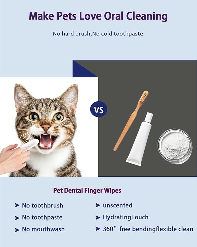 Dog Dental Wipes – Pet Teeth Cleaning Finger Pads for Dogs & Cats, 50 Count – Remove Plaque & Tartar, Freshen Breath, Easy Oral Care, Tea Polyphenol Formula