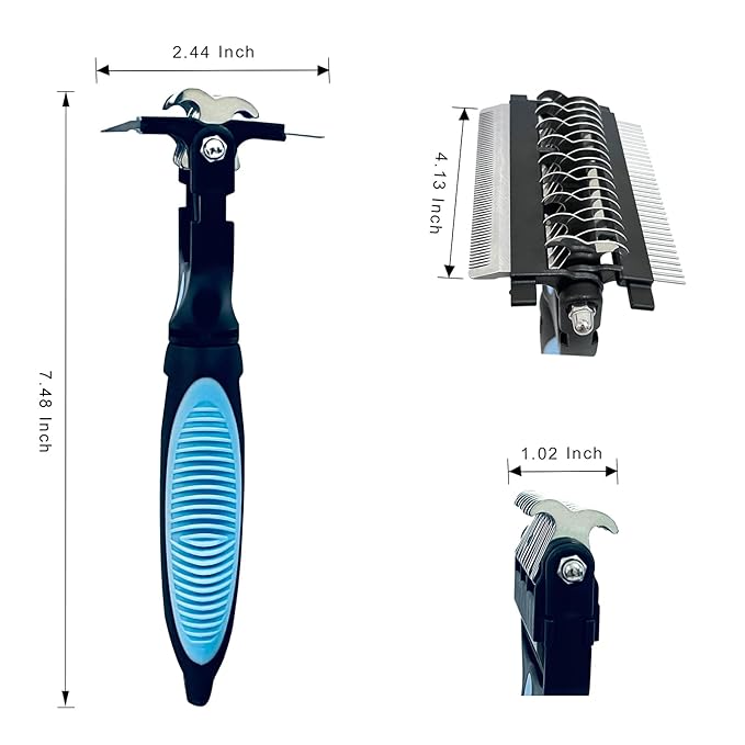 3-in-1 Pet Grooming Brush for Dogs & Cats – Double Sided Deshedding Tool with Stainless Steel Teeth, Detangler Comb & Undercoat Rake | Ergonomic Handle for Matted Fur Removal, Safe for Long/Short Hair