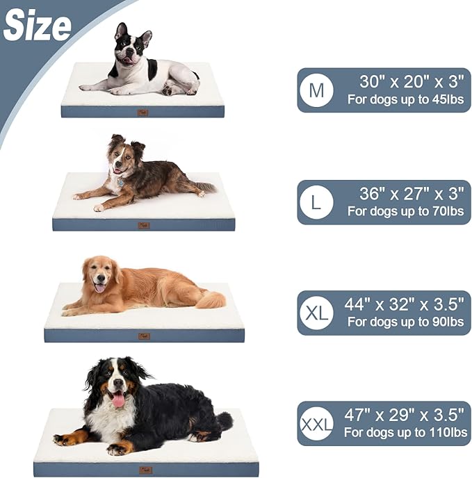 Outdoor Dog Beds for Extra Large Dogs, XL Pet Bed for Large Sized Dog, Egg Crate Foam Pet Bed with Removable Washable Oxford Cooling Cover, Blue White