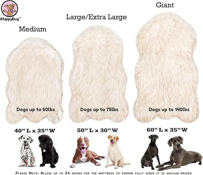 IHAPPYDOG Luxury Faux Fur Orthopedic Dog Bed, Memory Foam Dog Bed for Small, Medium, Large and XL Pets, Fluffy Pet Bed with Waterproof and Washable Cover (Brown, 50"x30")