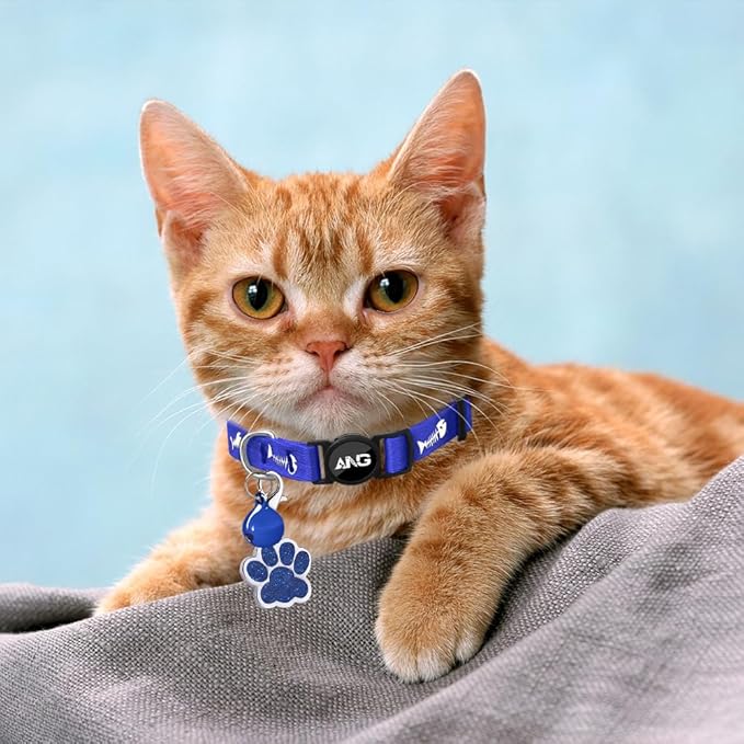 Personalized Breakaway Cat Collars Glow-in-The-Dark with ID Tag, Bell - Safety Quick - Release, Customizable for Female Male Kittens & Cats (Navy)