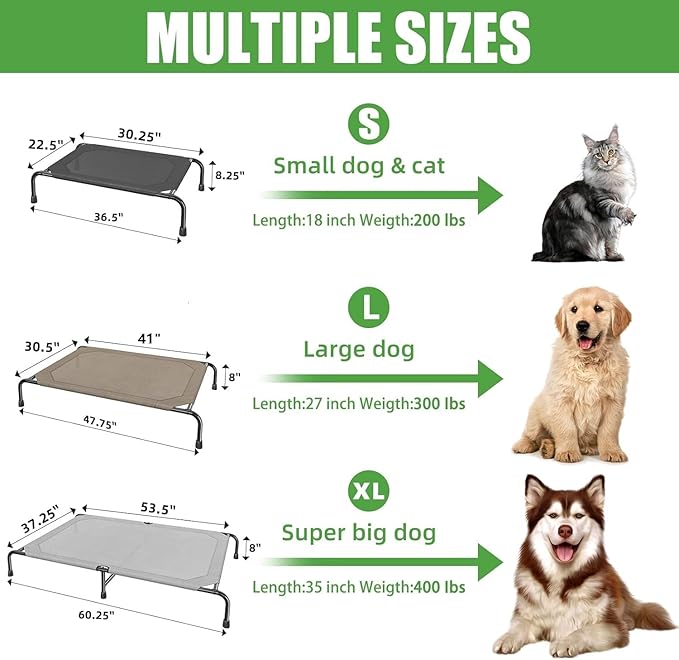 Simple Trending Raised Dog Bed for Extra Large Dogs, Waterproof XL Dog Cot, Outdoor Elevated Pet Bed, 60.25" x 37.25", Grey