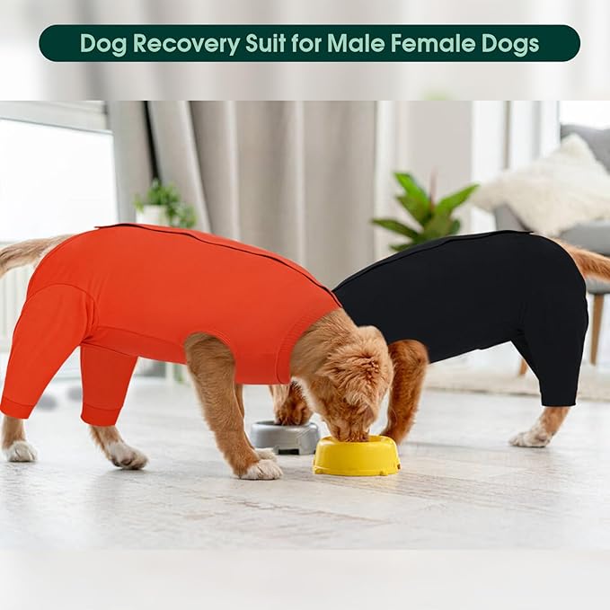 Kuoser Dog Recovery Suit for Rear Legs, Dog Surgical Suit with Pants Cover to Prevent Licking Wounds, Dog Onesie for Surgery Female Spay Male Neuter, Anti Licking Dog Recovery Leg Sleeve, Orange L