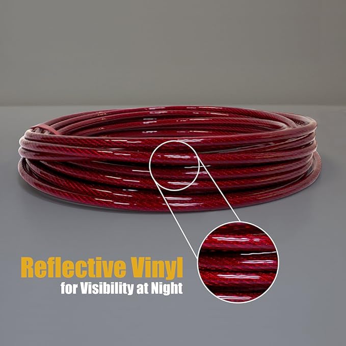 BV Dog Tie Out Cable 60 Feet - Heavy Duty Dog Lead Up to 125 Pounds with Trolley System - Reflective, Rust-Free, Quick Release Swivel Clips & Shock Spring, Tangle-Free Dogs Runner for Yard(Red Single)