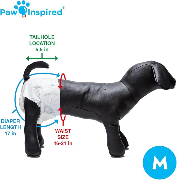 Paw Inspired 32ct Disposable Dog Diapers | Female Dog Diapers Ultra Protection | Diapers for Dogs in Heat, Excitable Urination, or Incontinence (Medium)
