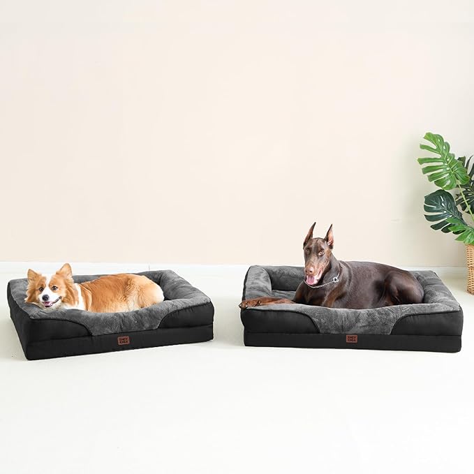 EHEYCIGA Memory Foam XL Dog Bed for XLarge Sized, Extra Large Orthopedic Dog Sofa with Sides and Waterproof Liner, Washable Pet Couch with Removable Cover, 48x35x7.5 Inch, Grey/Black