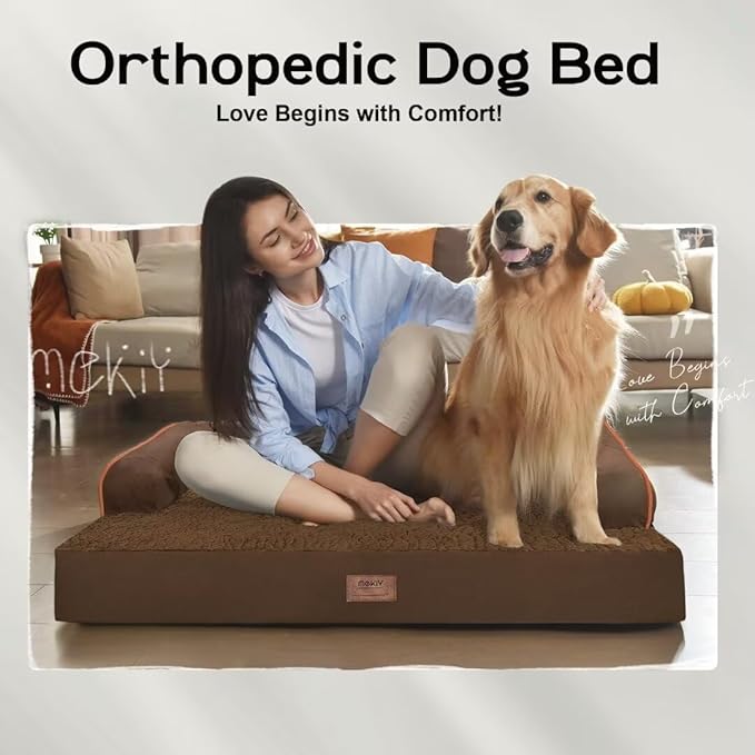 Large Dog Bed Orthopedic Washable - Beds Bolster - Extra Large Big Dogs - Waterproof with Removable Cover - Memory Foam Couch Sofa - Coffee Dog Bed