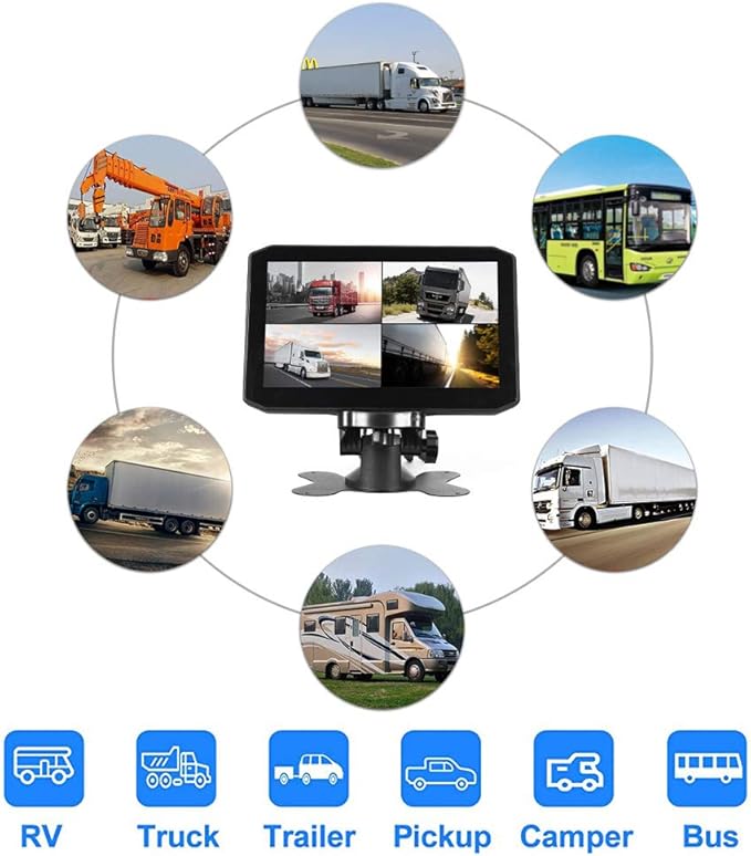 VSYSTO 4CH Truck Dash Camera System DVR Recorder Waterproof Backup Camera Front&Sides&Rear VGA for Truck Tractor Semi Trailer Van 7.0" Monitor Infrared Night Vision