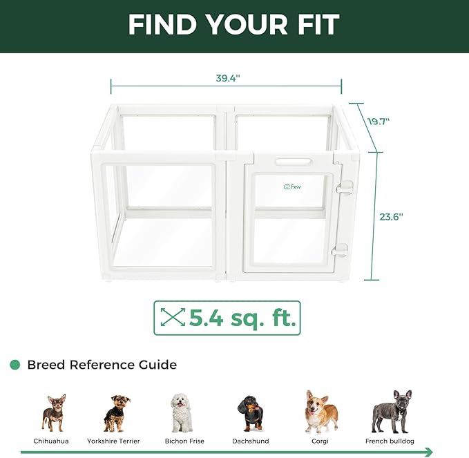 FXW AuraSpace Acrylic Indoor Unleashed Dog Playpen for Puppies and Small Dogs, 24 Inch, 6 Panels, White